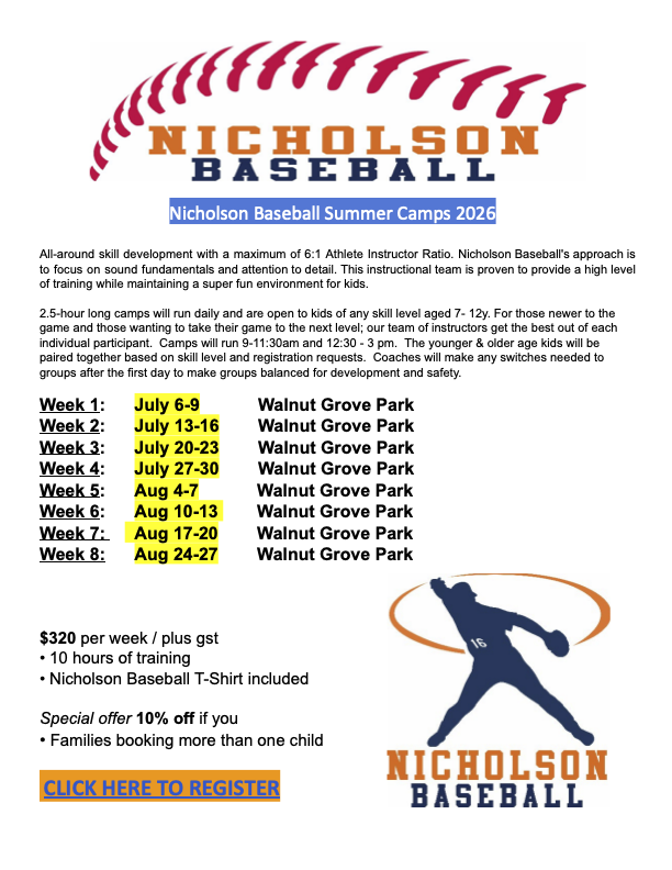 Nicholson Baseball Summer Camps 2026 - Brochure
